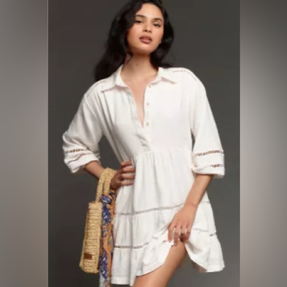 New w/ tags: The Bettina Tiered Mini Shirt Dress by Maeve: Linen Edition, SM